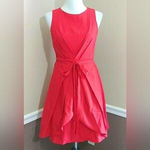 Solid Red Pleated Draped Front Sash Waist ModCloth Dress by Coco Love Medium